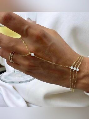 925 Sterling Silver Delicate Gold Chain Hand Harness Bracelet